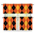 Orange And Black Argyle Pattern Print 3 Piece Kitchen Curtains