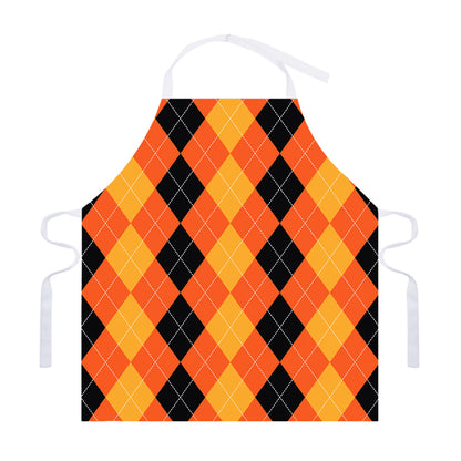 Orange And Black Argyle Pattern Print Adjustable Apron