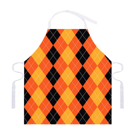 Orange And Black Argyle Pattern Print Adjustable Apron