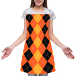 Orange And Black Argyle Pattern Print Adjustable Apron