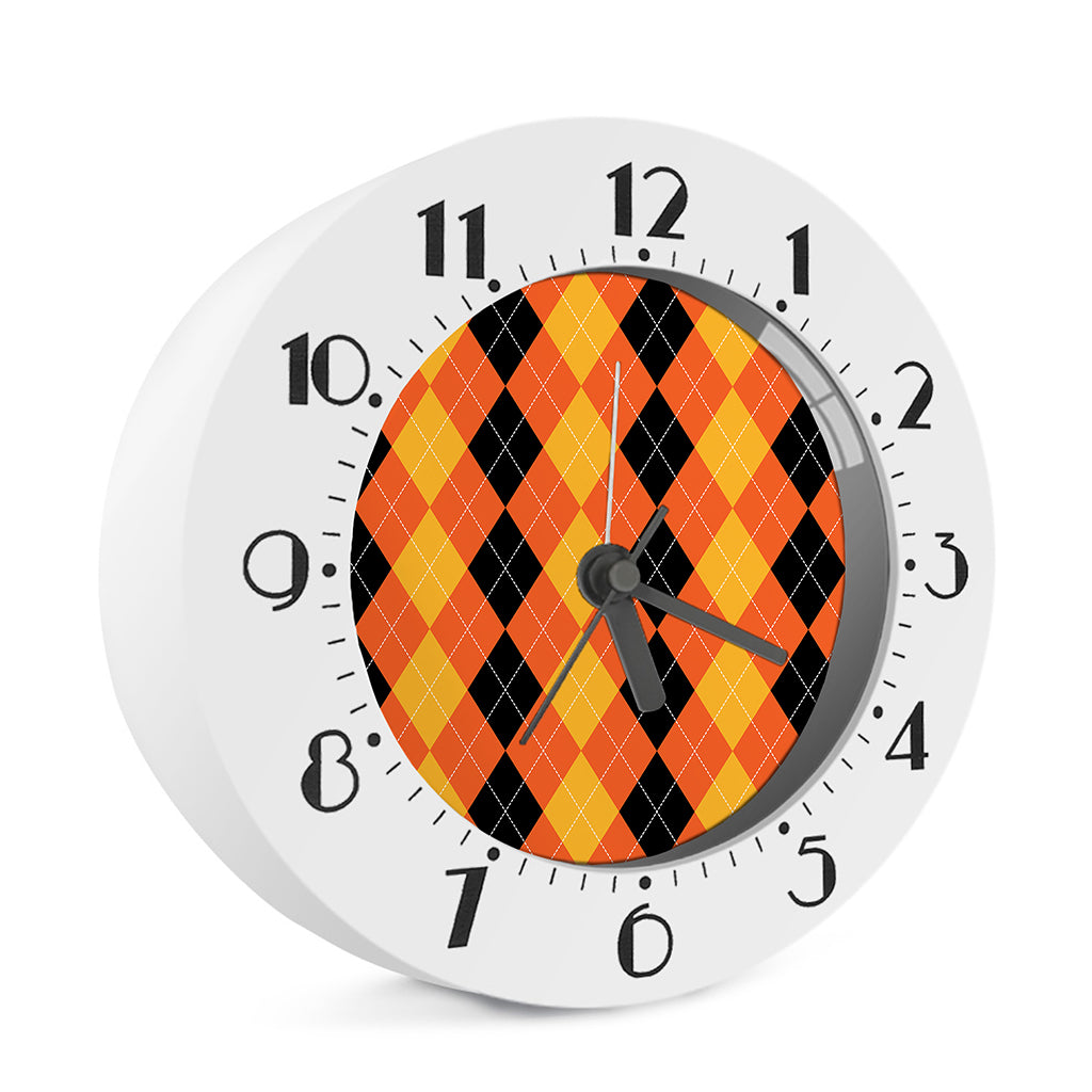 Orange And Black Argyle Pattern Print Alarm Clock