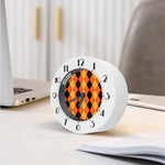 Orange And Black Argyle Pattern Print Alarm Clock