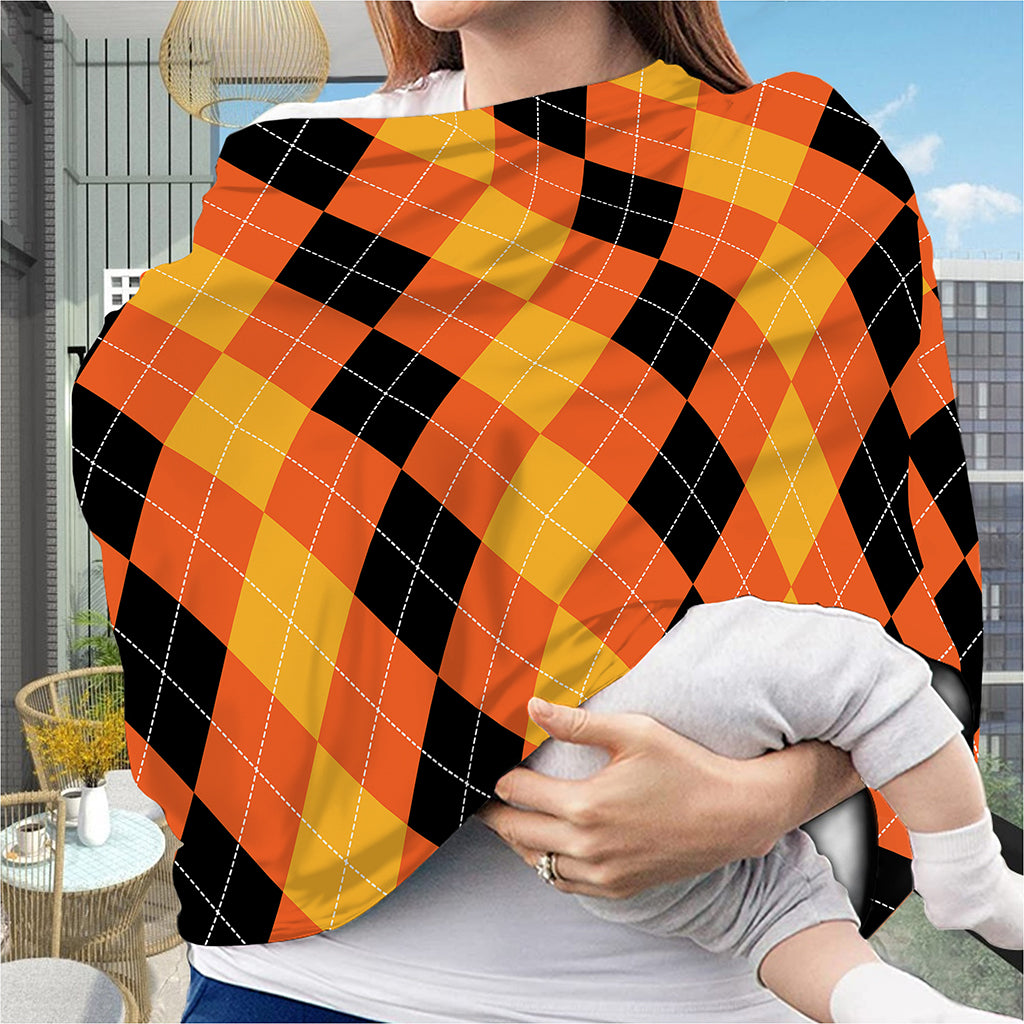 Orange And Black Argyle Pattern Print Baby Seat Cover