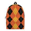 Orange And Black Argyle Pattern Print School Backpack