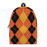 Orange And Black Argyle Pattern Print Backpack