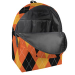 Orange And Black Argyle Pattern Print Backpack