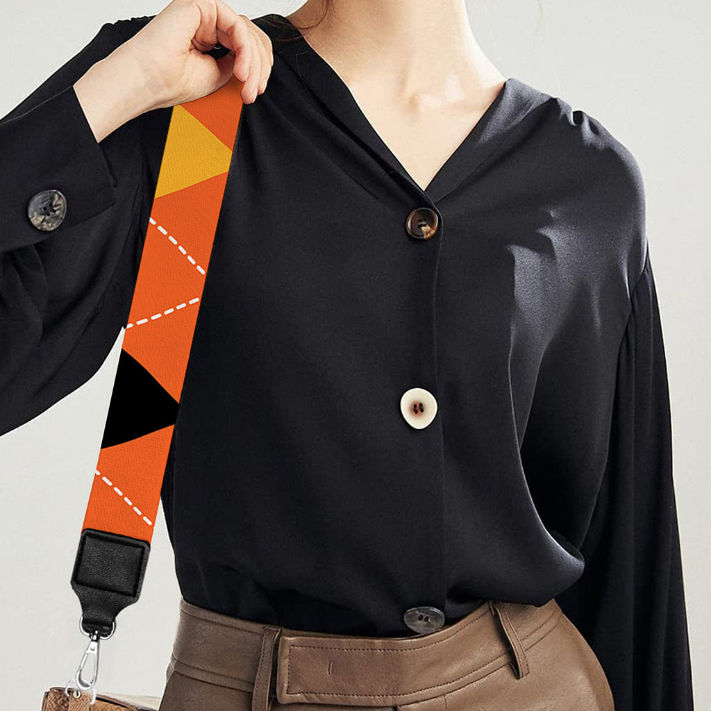 Orange And Black Argyle Pattern Print Bag Strap