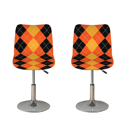Orange And Black Argyle Pattern Print Bar Stool Covers