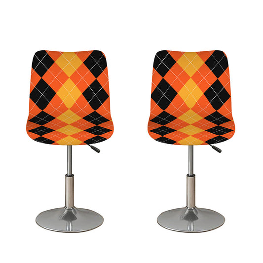 Orange And Black Argyle Pattern Print Bar Stool Covers
