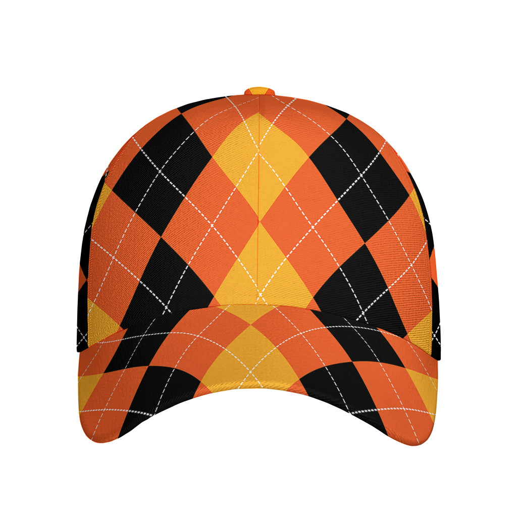 Orange And Black Argyle Pattern Print Baseball Cap