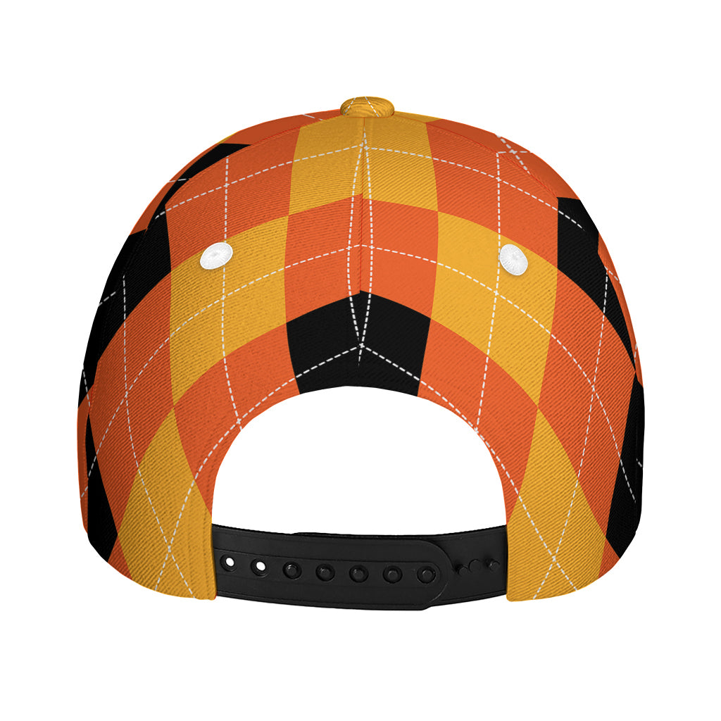 Orange And Black Argyle Pattern Print Baseball Cap