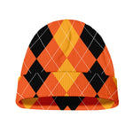 Orange And Black Argyle Pattern Print Beanie