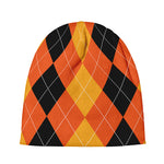 Orange And Black Argyle Pattern Print Beanie