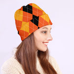 Orange And Black Argyle Pattern Print Beanie