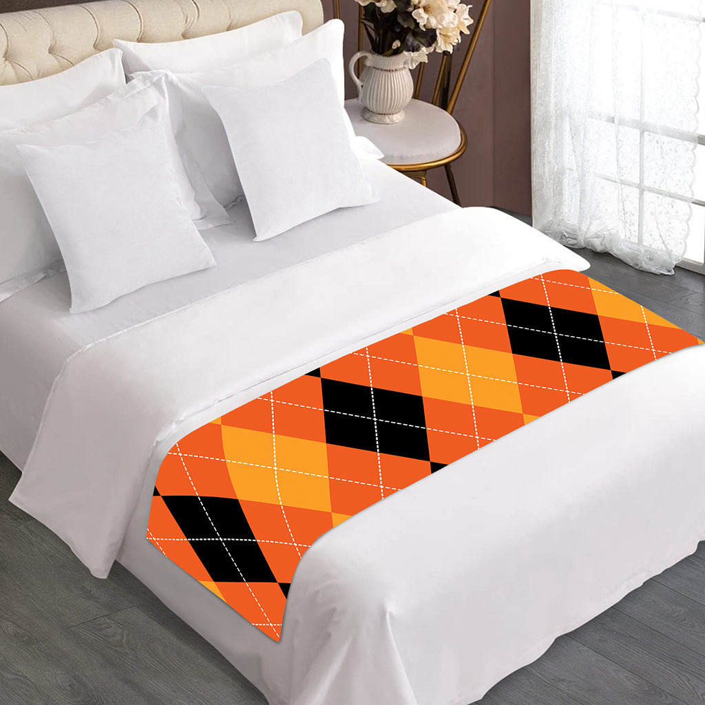 Orange And Black Argyle Pattern Print Bed Runner