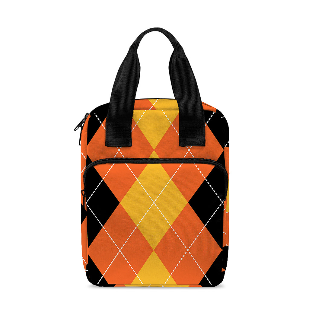 Orange And Black Argyle Pattern Print Bible Tote Bag