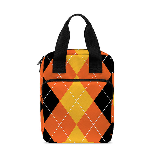 Orange And Black Argyle Pattern Print Bible Tote Bag