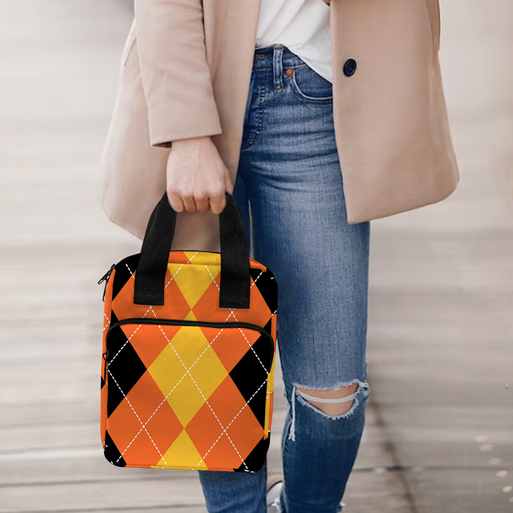 Orange And Black Argyle Pattern Print Bible Tote Bag