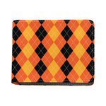 Orange And Black Argyle Pattern Print Bifold Wallet