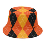 Orange And Black Argyle Pattern Print Bucket Hat