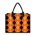 Orange And Black Argyle Pattern Print Canvas Tote Bag