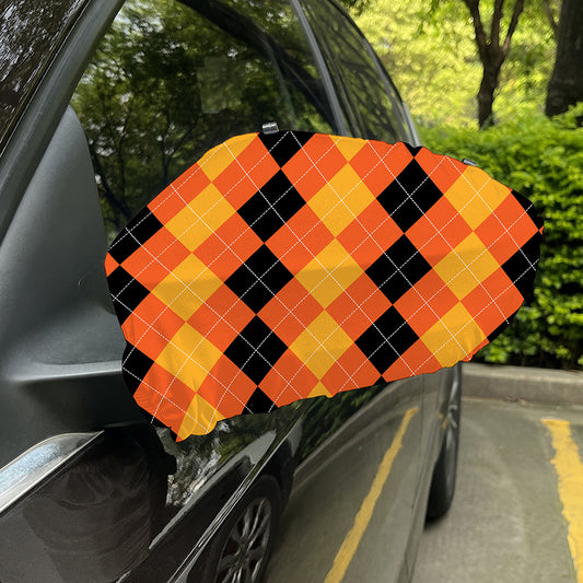 Orange And Black Argyle Pattern Print Car Side Mirror Covers