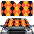 Orange And Black Argyle Pattern Print Car Windshield Sun Shade