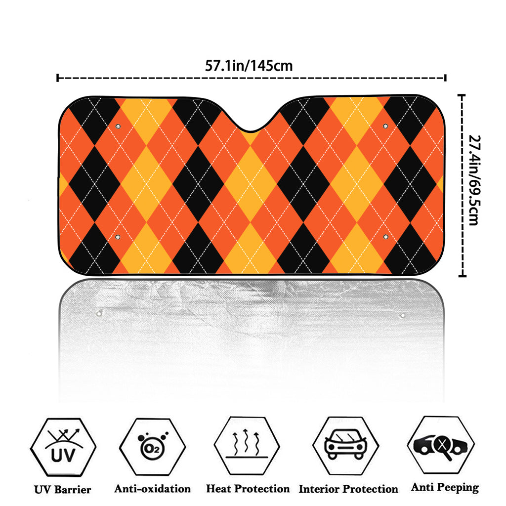 Orange And Black Argyle Pattern Print Car Windshield Sun Shade