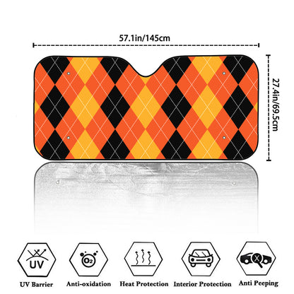 Orange And Black Argyle Pattern Print Car Windshield Sun Shade