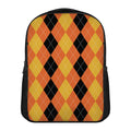 Orange And Black Argyle Pattern Print Casual Backpack