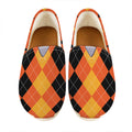 Orange And Black Argyle Pattern Print Casual Shoes