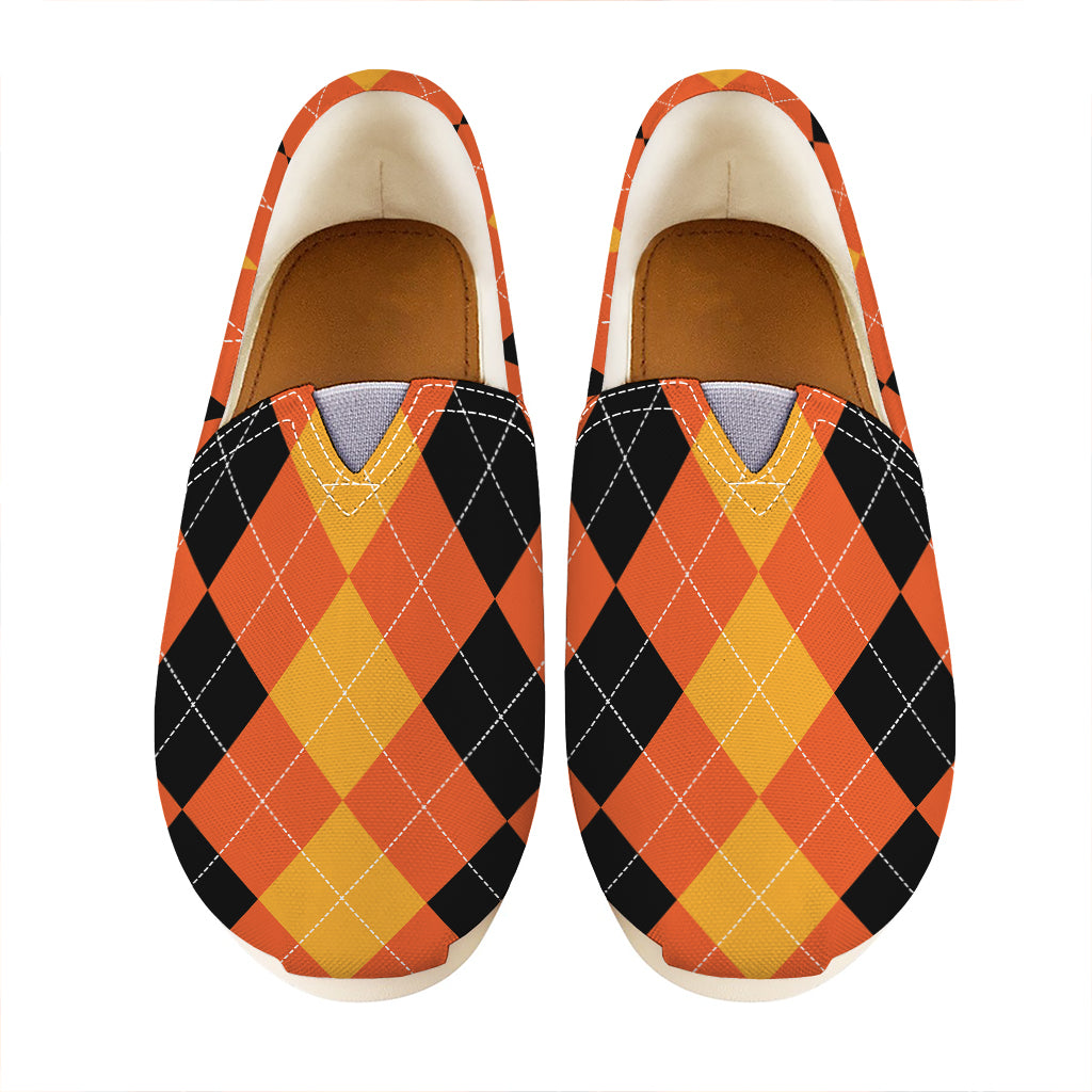 Orange And Black Argyle Pattern Print Casual Shoes