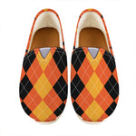 Orange And Black Argyle Pattern Print Casual Shoes