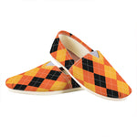 Orange And Black Argyle Pattern Print Casual Shoes