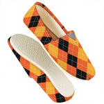 Orange And Black Argyle Pattern Print Casual Shoes