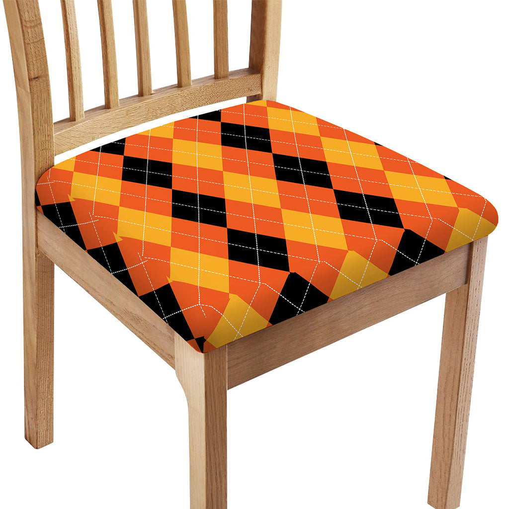 Orange And Black Argyle Pattern Print Chair Cushion Cover