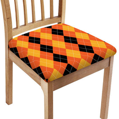 Orange And Black Argyle Pattern Print Chair Cushion Cover