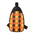 Orange And Black Argyle Pattern Print Sling Bag