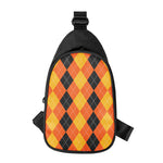 Orange And Black Argyle Pattern Print Chest Bag