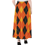 Orange And Black Argyle Pattern Print Chiffon Maxi Skirt
