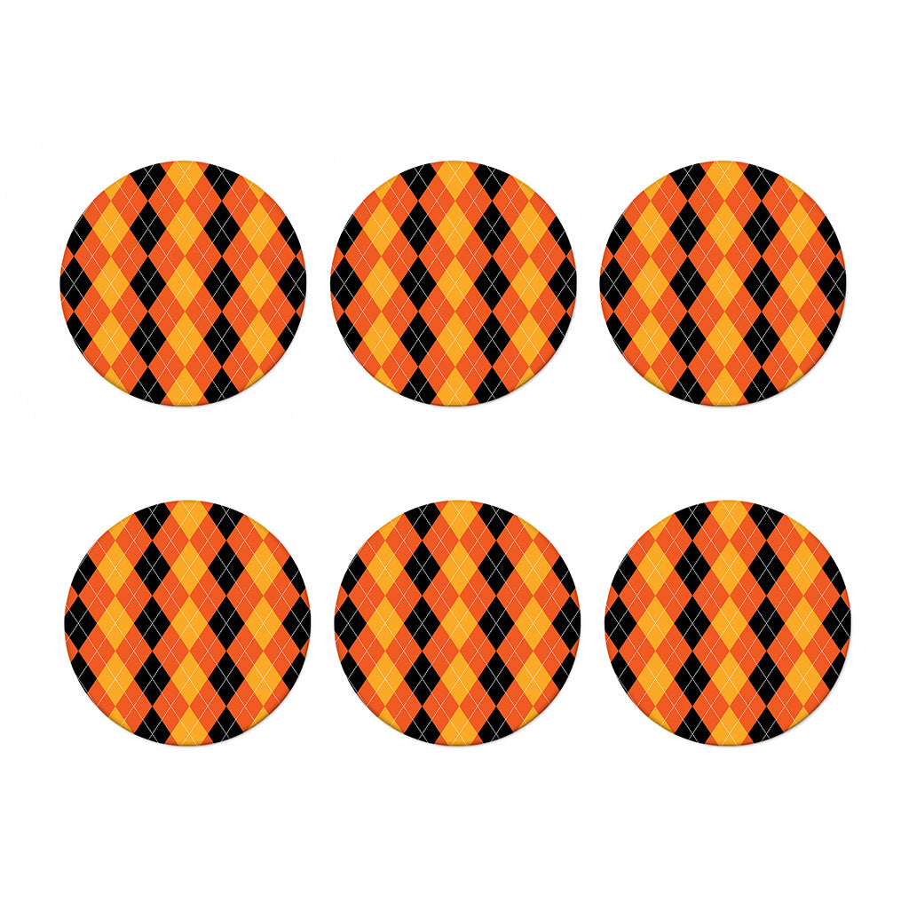 Orange And Black Argyle Pattern Print Coaster Set