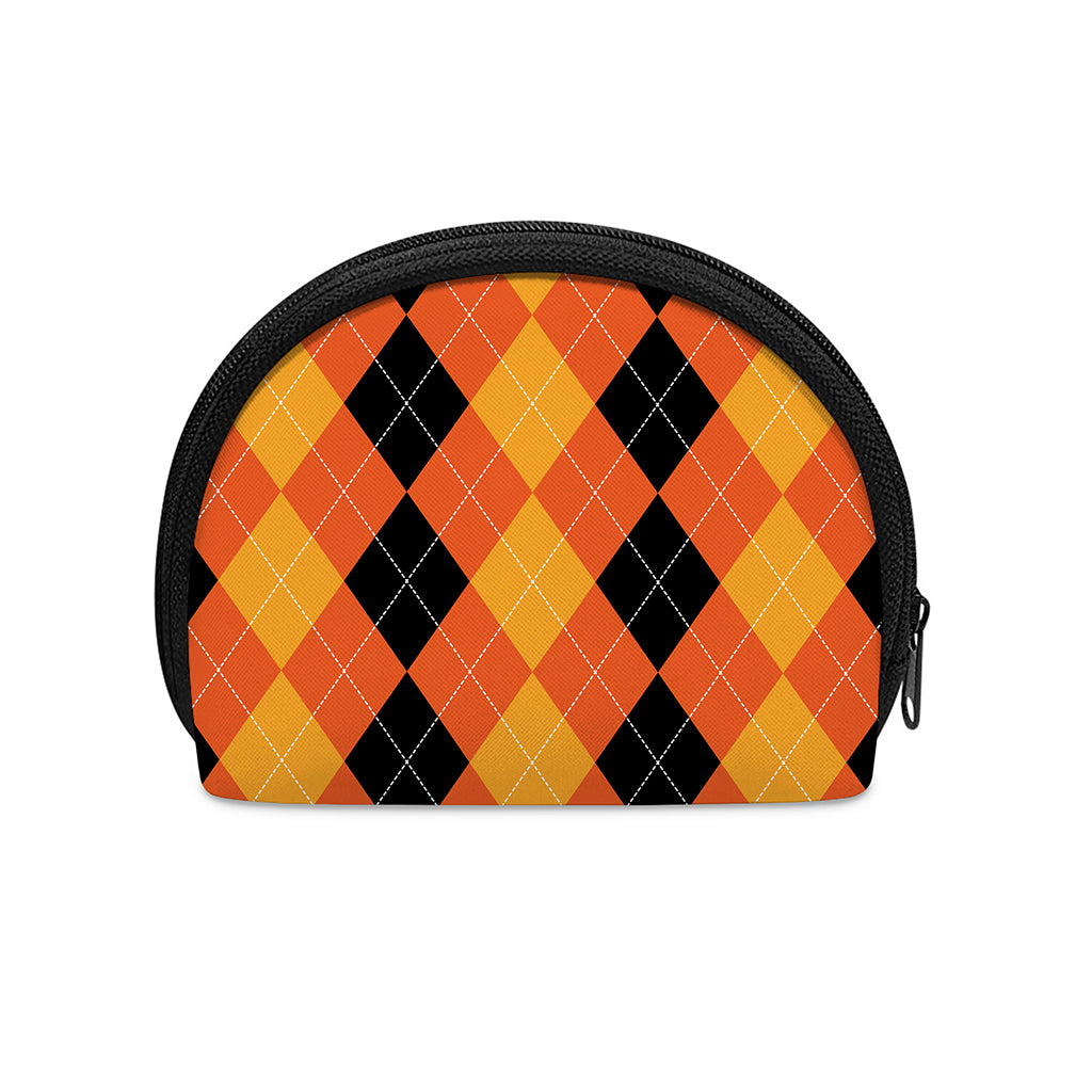 Orange And Black Argyle Pattern Print Coin Purse