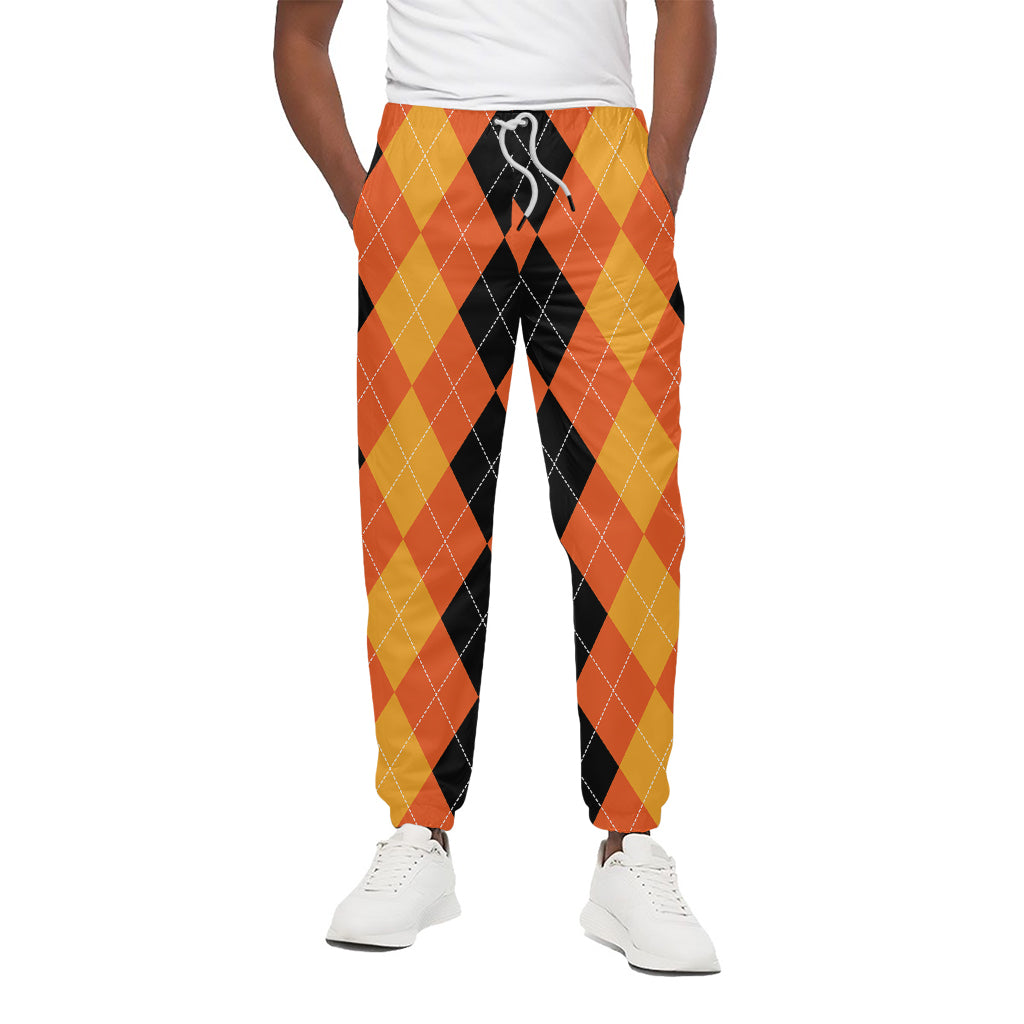 Orange And Black Argyle Pattern Print Cotton Pants