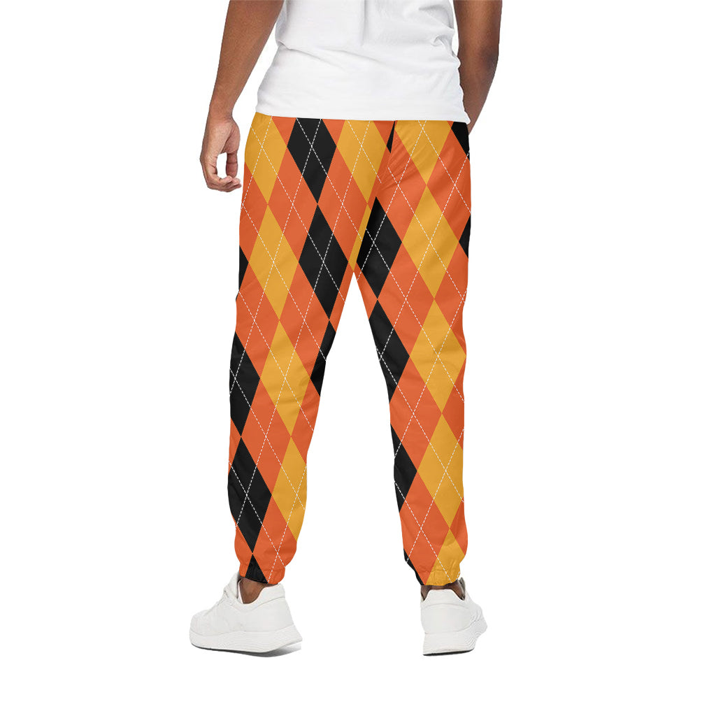 Orange And Black Argyle Pattern Print Cotton Pants
