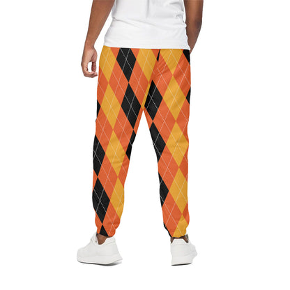 Orange And Black Argyle Pattern Print Cotton Pants