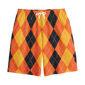 Orange And Black Argyle Pattern Print Cotton Shorts
