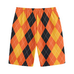 Orange And Black Argyle Pattern Print Cotton Shorts