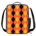 Orange And Black Argyle Pattern Print Crossbody Lunch Bag