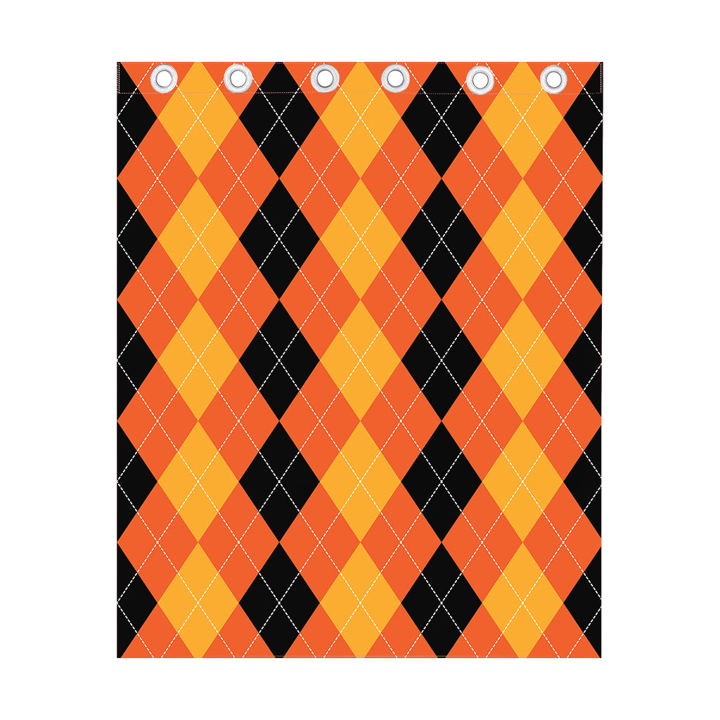 Orange And Black Argyle Pattern Print Curtain