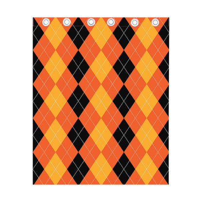 Orange And Black Argyle Pattern Print Curtain